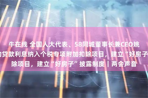 牛在线 全国人大代表、58同城董事长兼CEO姚劲波：建议新购住房的贷款利息纳入个税专项附加扣除项目，建立“好房子”披露制度｜两会声音